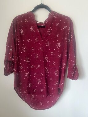 Lush Burgundy Sheer Blouse Women’s Small/Medium Polka Dot 3/4 Sleeve Work Top